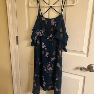 Floral cocktail dress. Strappy. Ruffle top. Gently used.
